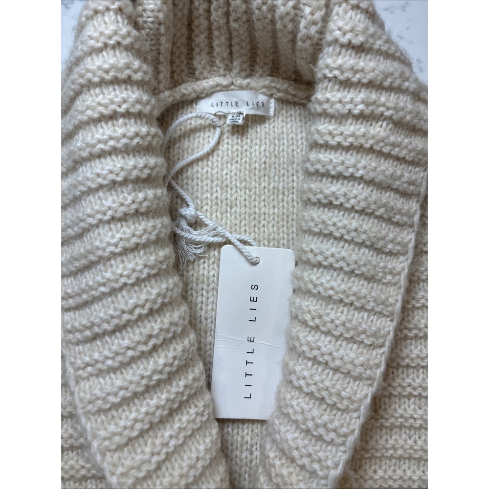 Chunky Knit Cardigan Sweater "Little Lies" Ribbed Boho Cozy Ivory Women's S/M - Picture 3 of 10